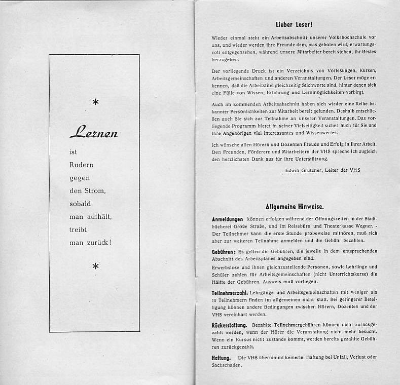 Arbeitsplan Herbst 1954-55 Seite 1 und 2