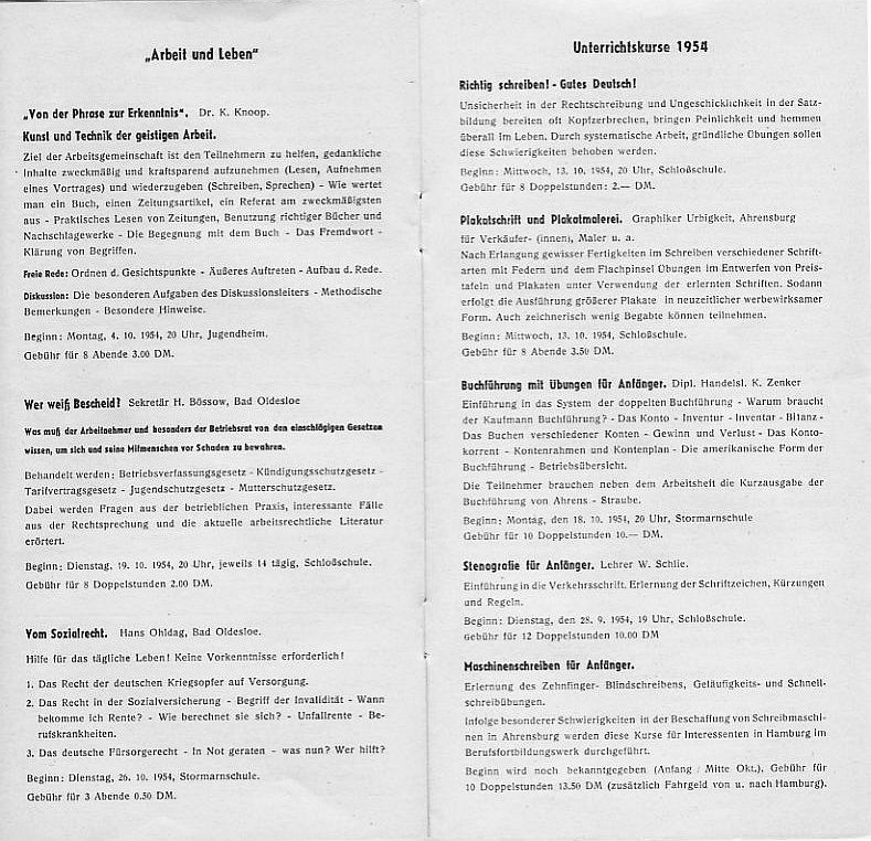 Arbeitsplan Herbst 1954-55 Seite 7 und 8